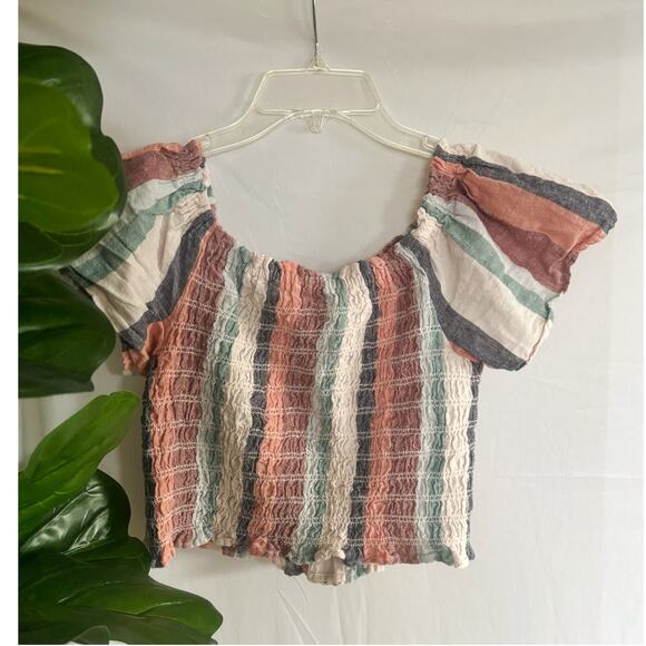 American Eagle Multicolor Striped Cropped Faux Zip Top Womens Size M - Picture 6 of 6